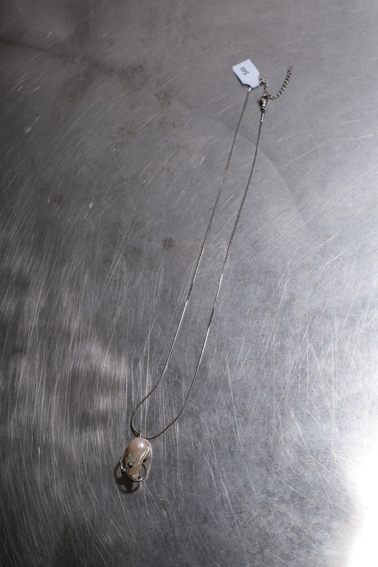 Baroque Pearl Piercing Necklace 3 (Snake Chain) - White - SEAPUNKS.XX