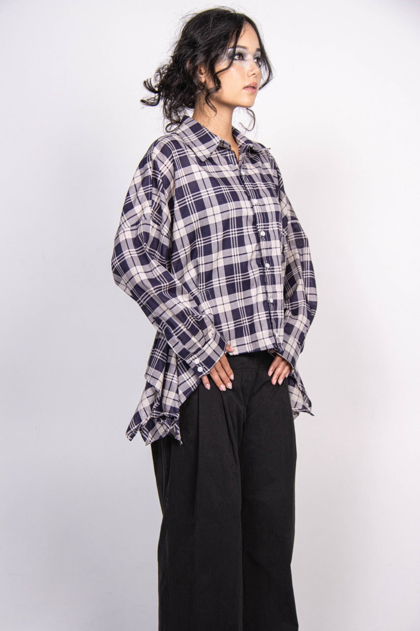 Blue Flare Top - Blue Check - FRINGES