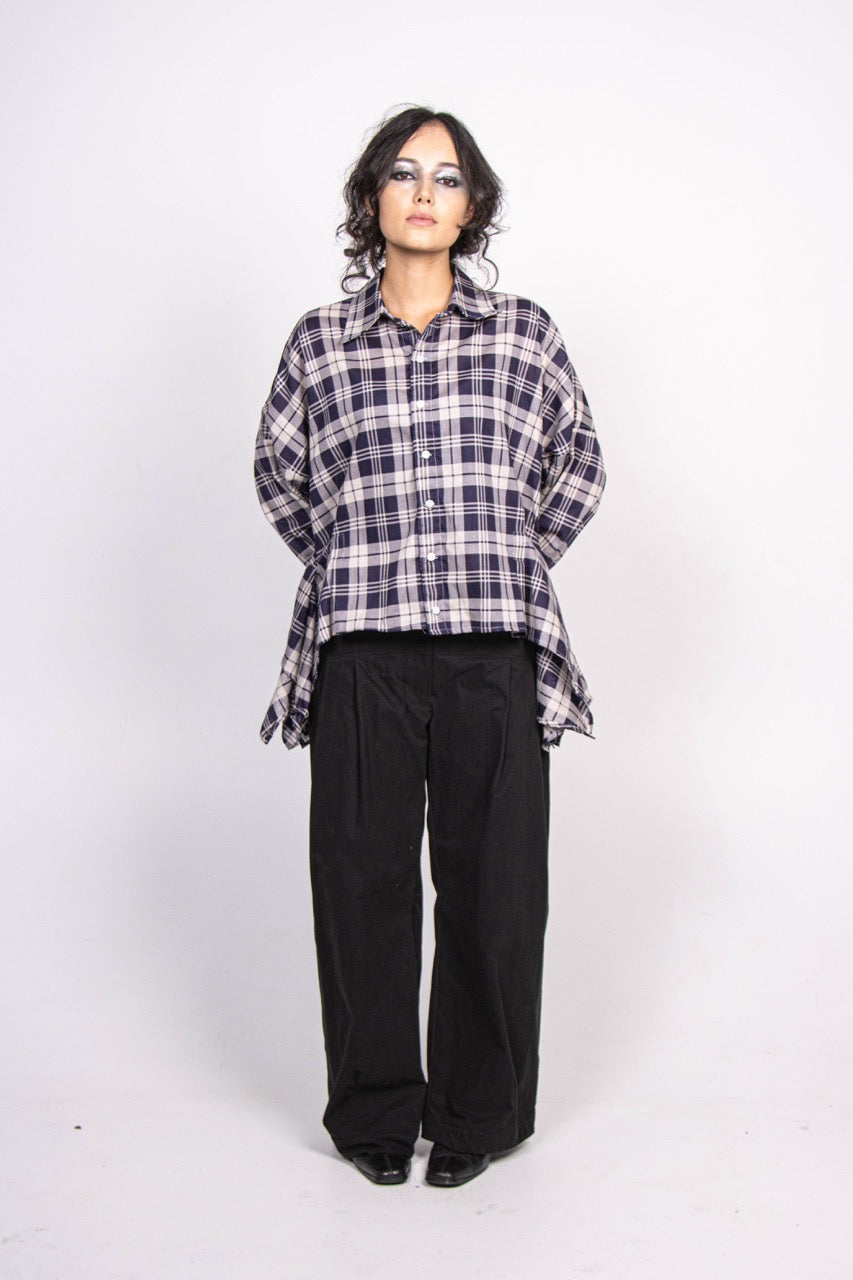 Blue Flare Top - Blue Check - FRINGES