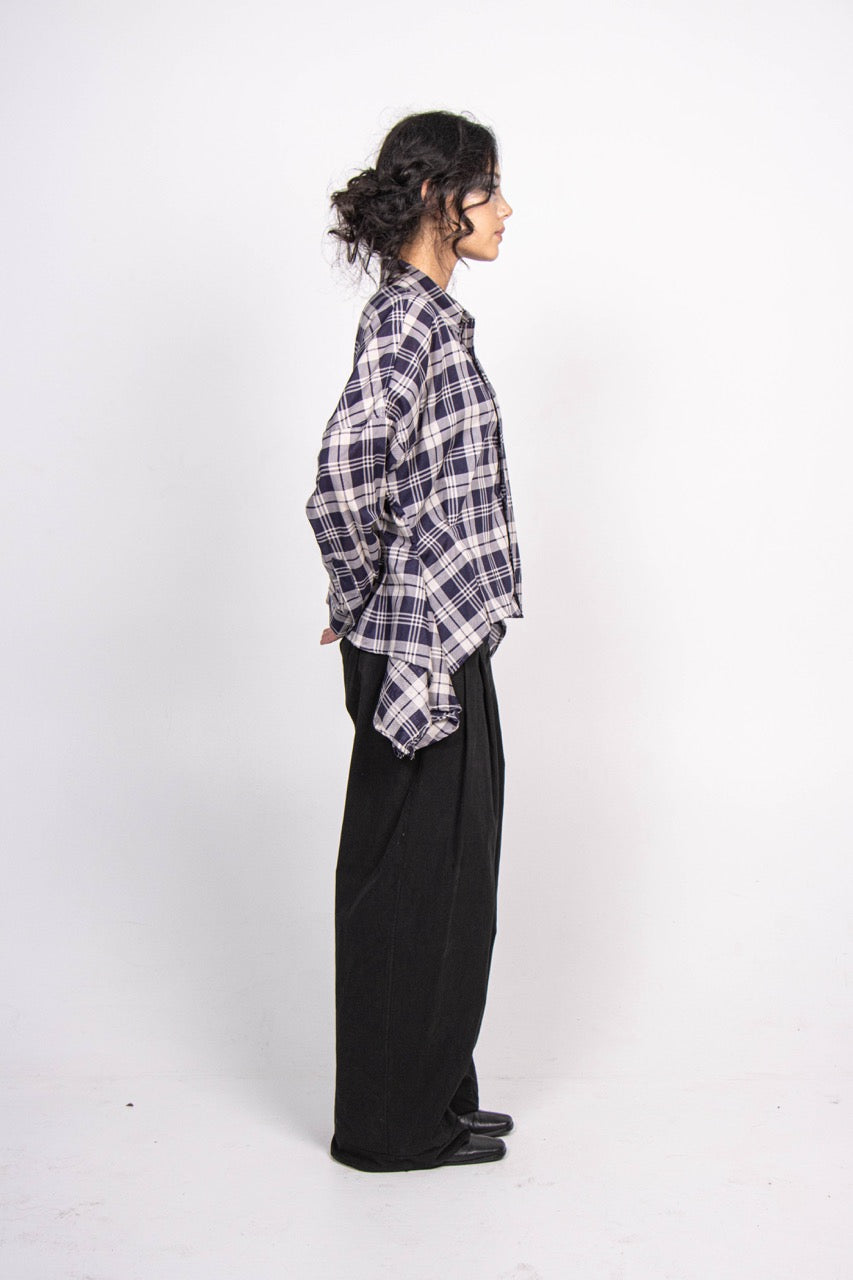 Blue Flare Top - Blue Check - FRINGES