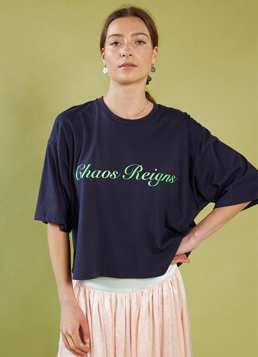 Chaos Reigns Crop Tee - Navy - DAYLIGHT MOON