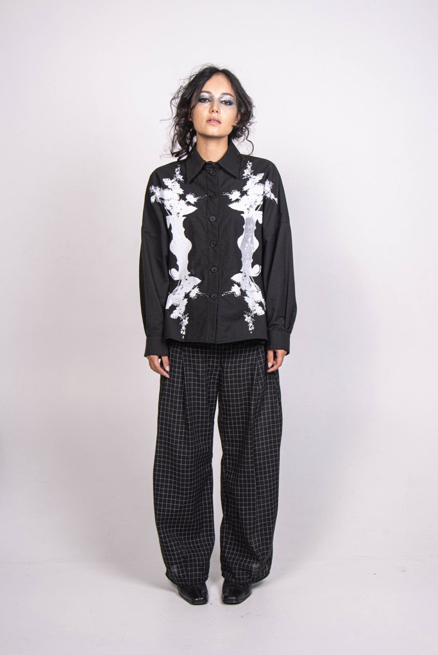 Check Low Pleat Pant - Black - FRINGES