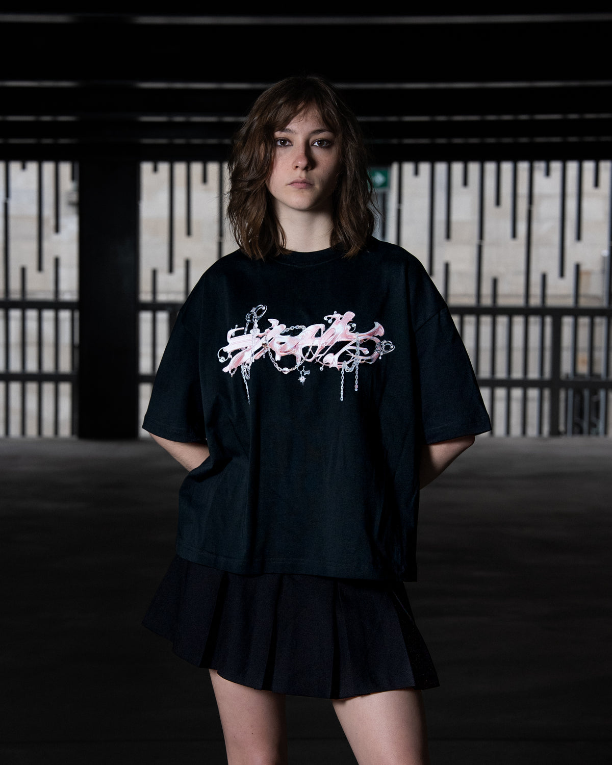 Pink Noise T-Shirt - Black Print - RHIAN