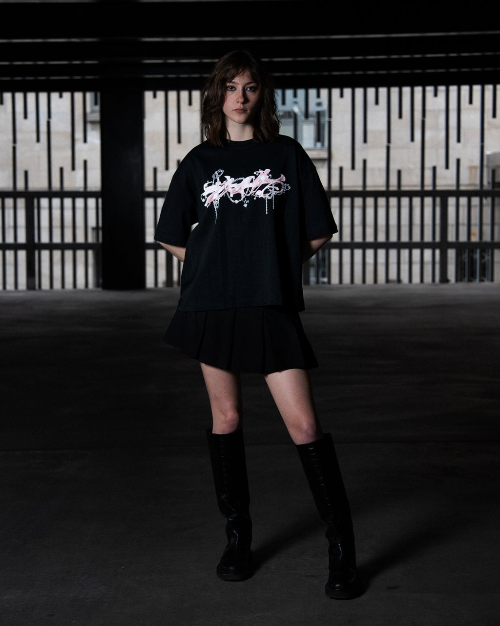 Pink Noise T-Shirt - Black Print - RHIAN