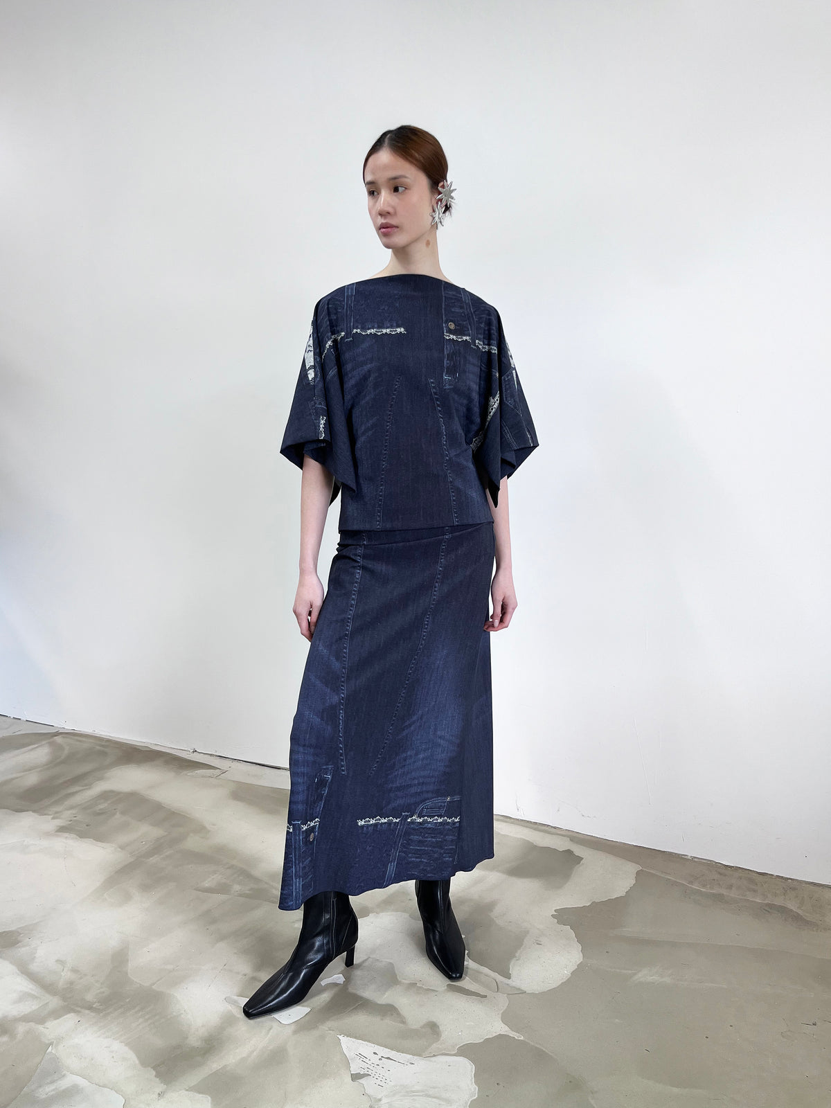 Flux Tee - Indigo Trompe L'oeil - JOJO ROSS