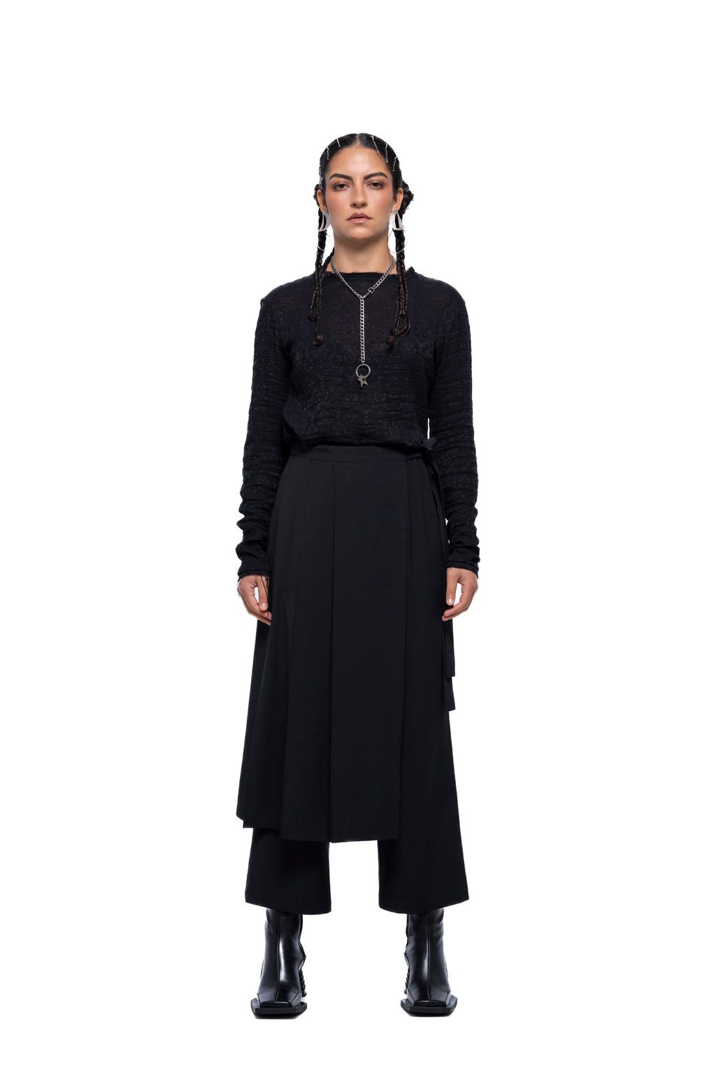GRETA SKÖRT PANT – Black Suiting (Preorder)