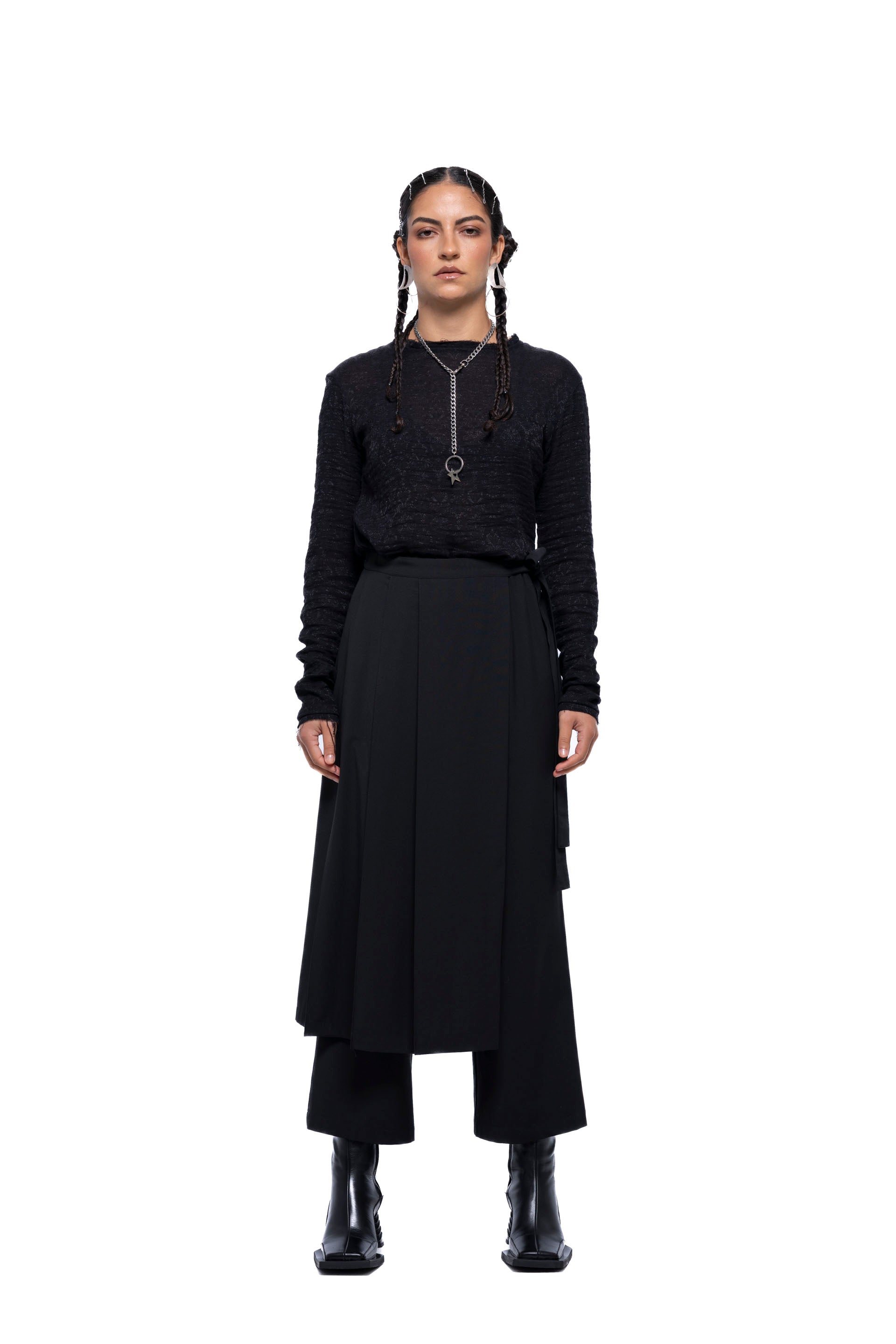 GRETA SKÖRT PANT – Black Suiting (Preorder)