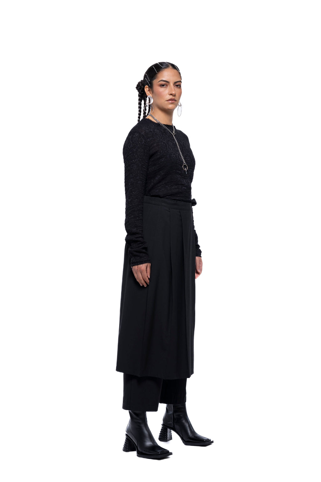 GRETA SKÖRT PANT – Black Suiting (Preorder)