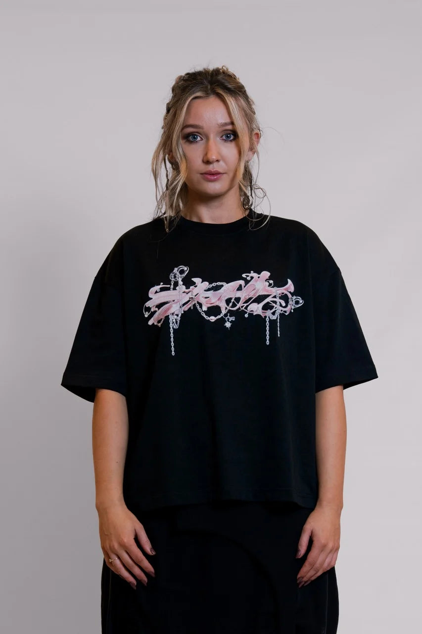 Pink Noise T-Shirt - Black Print - RHIAN