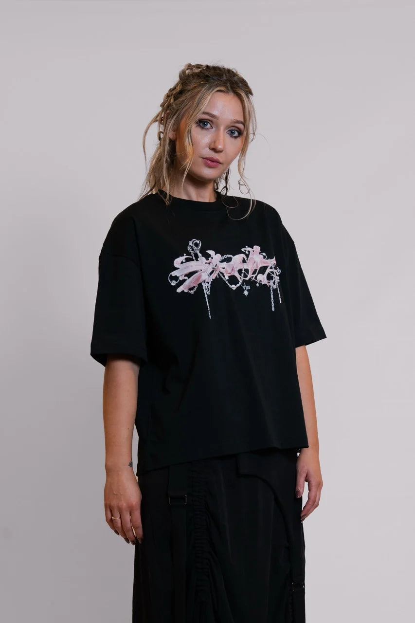 Pink Noise T-Shirt - Black Print - RHIAN