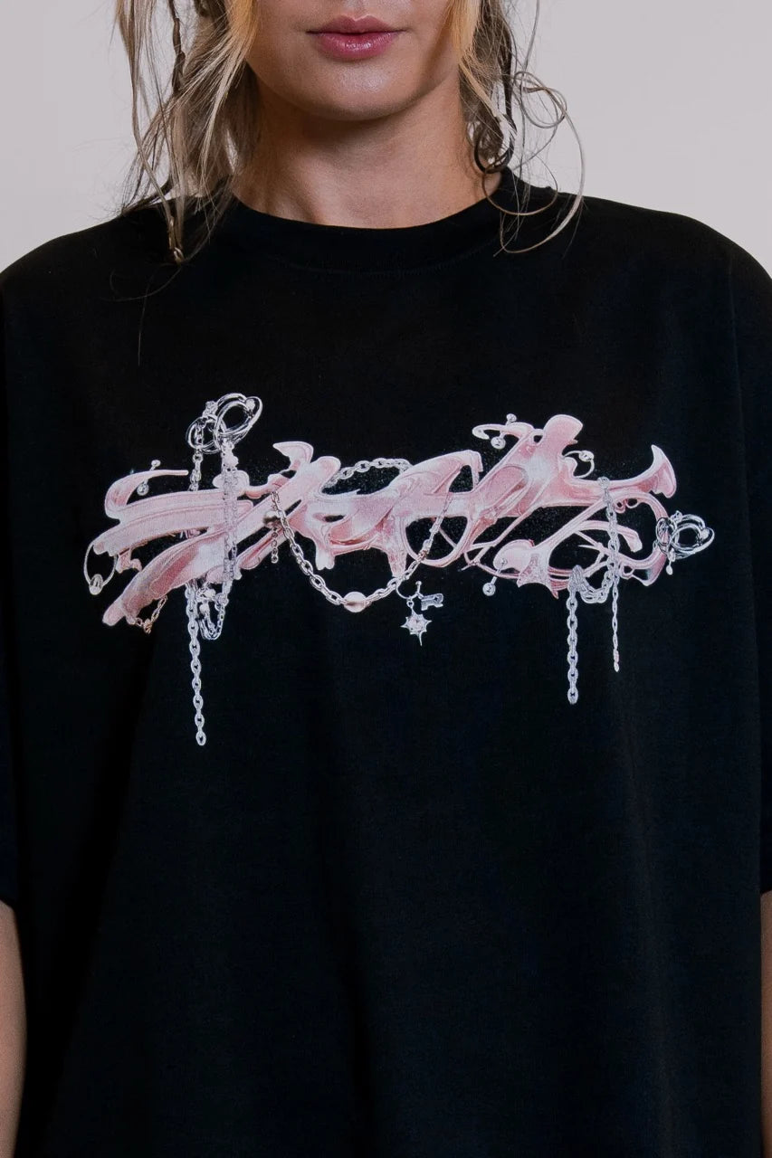 Pink Noise T-Shirt - Black Print - RHIAN