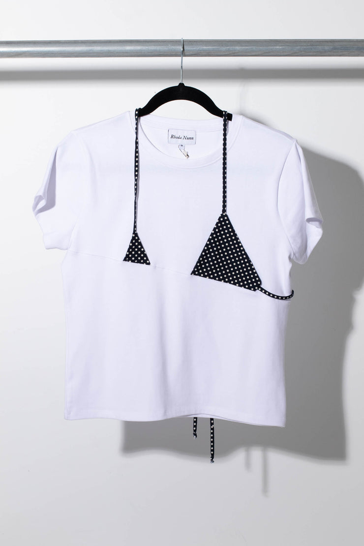 Off-cut Bikini Tee, White Polka - RHODA NUNN