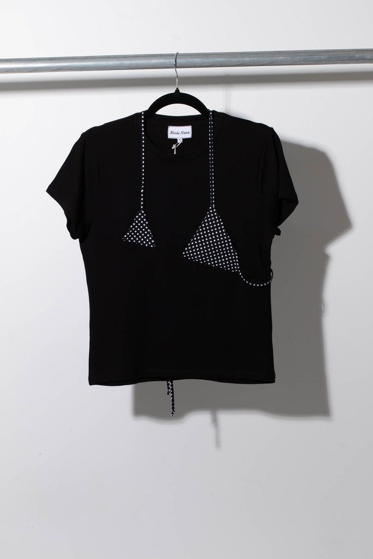 Off-cut Bikini Tee, Black Polka - RHODA NUNN