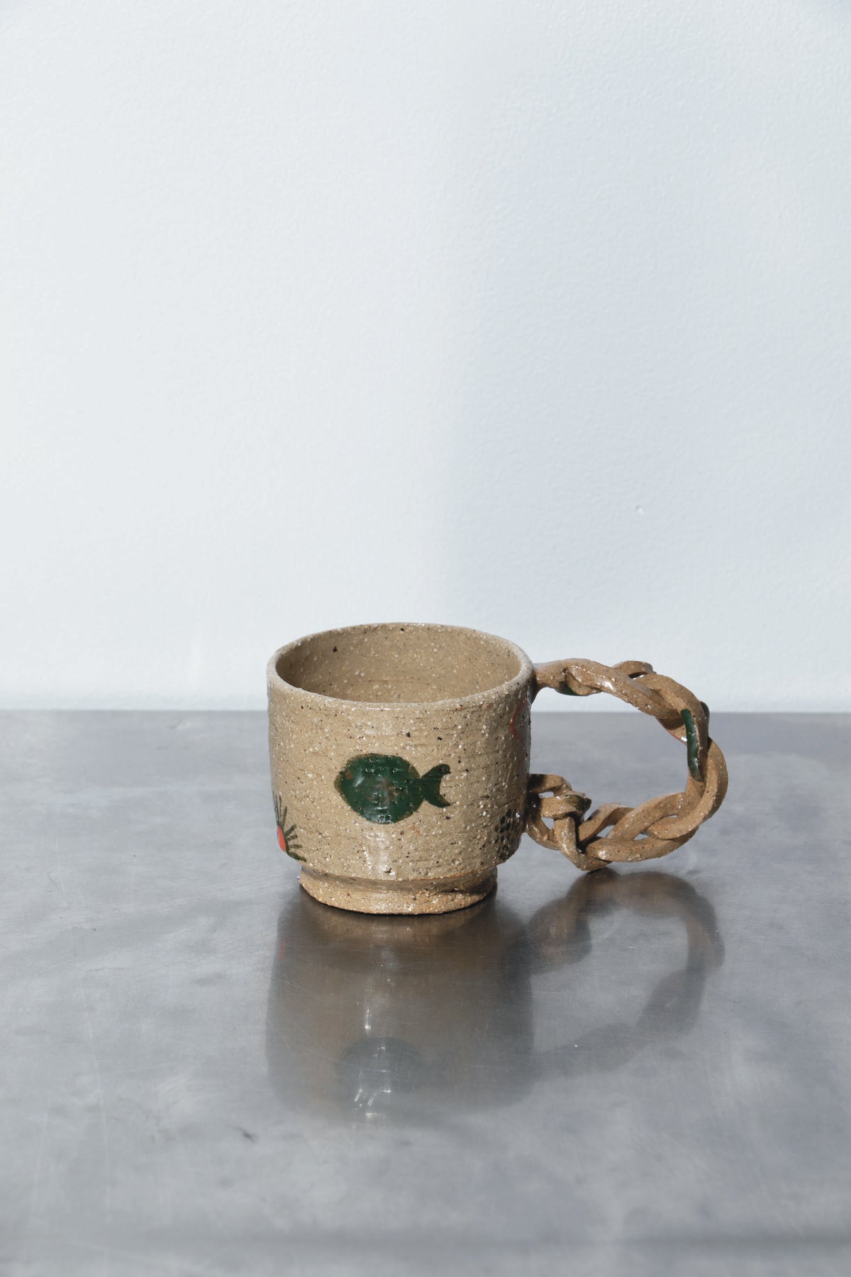 CR19 Small Speckly Handpainted Mug w Braided Handle - CARMEL ROWDEN