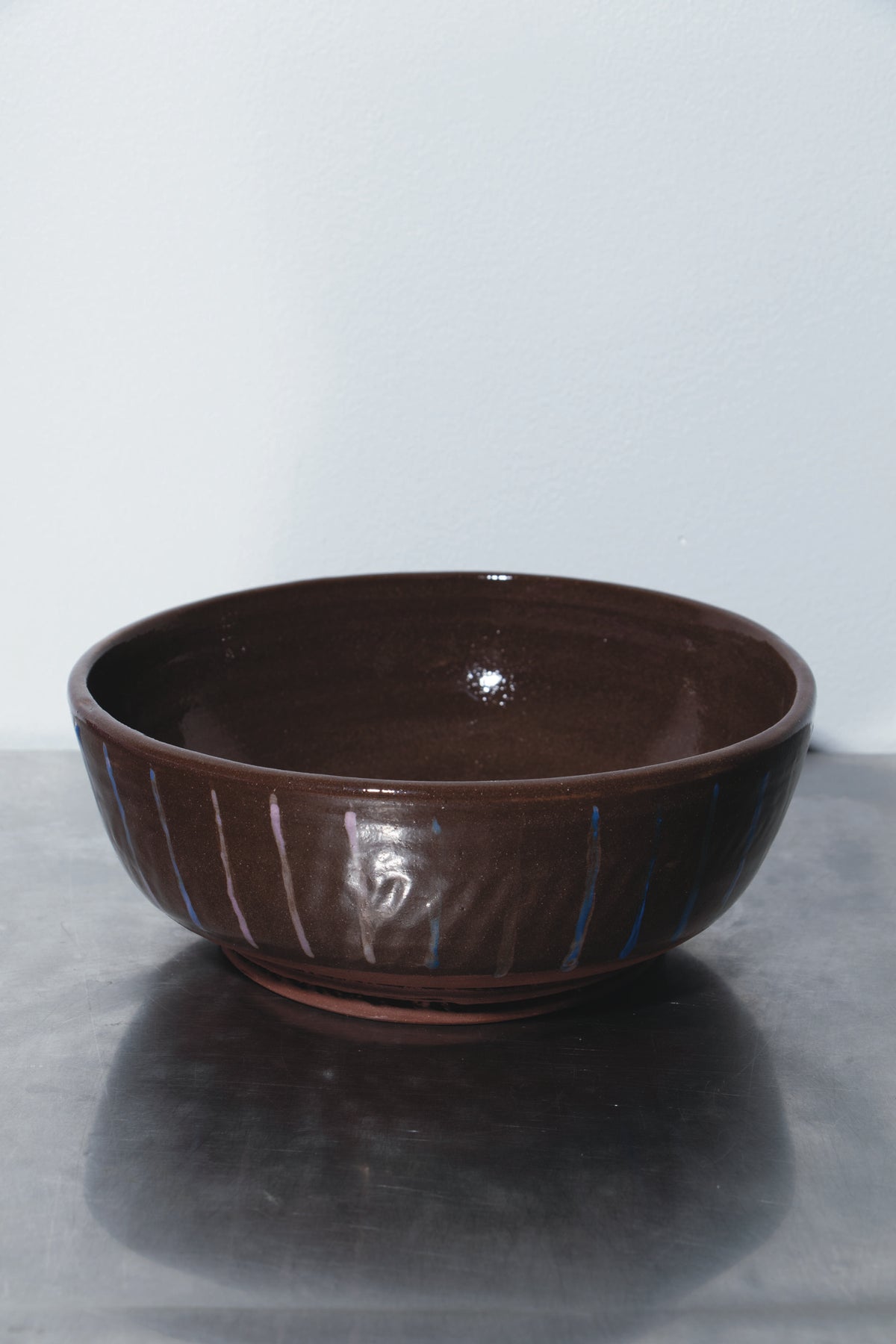 CR25 Large Choc Bowl w Blue & Purple Lines - CARMEL ROWDEN