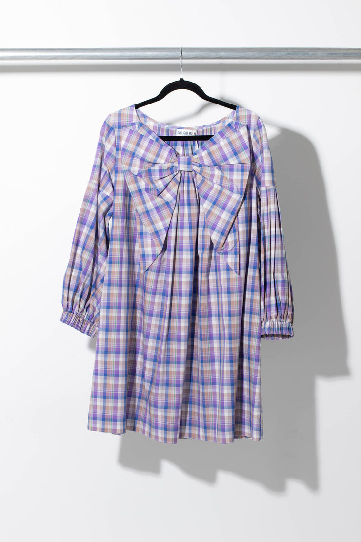 Nothings Wrong Bow Dress Purple Check - DAYLIGHT MOON