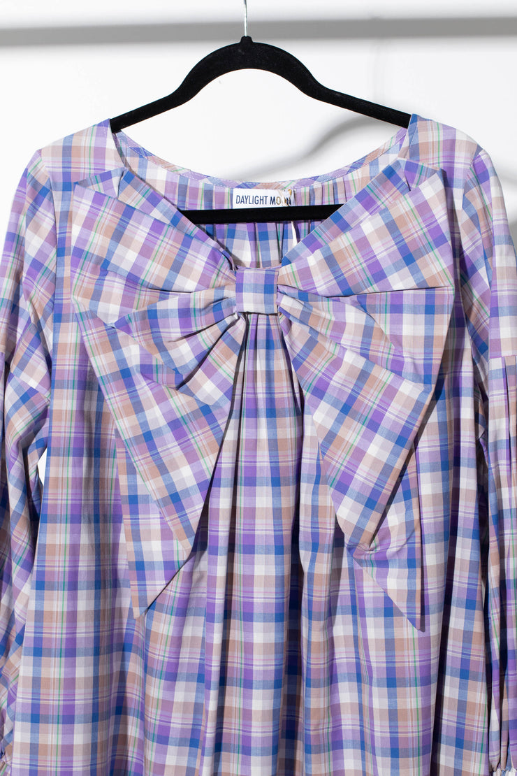 Nothings Wrong Bow Dress Purple Check - DAYLIGHT MOON