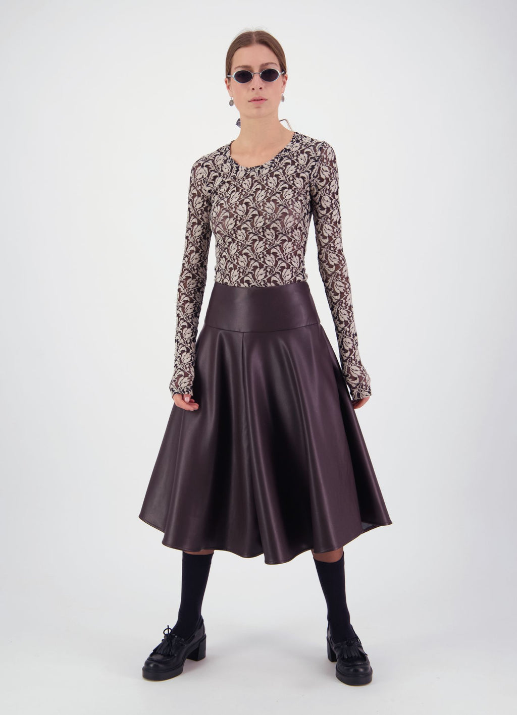 Strange Overtones Leatherette Skirt - Chocolate - DAYLIGHT MOON