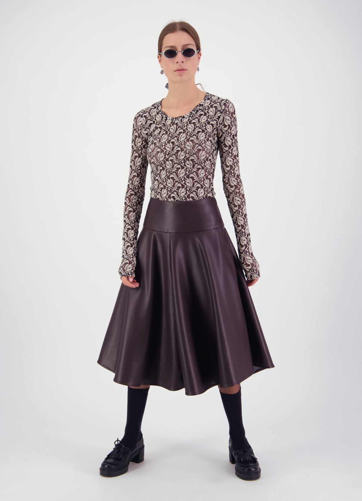 Strange Overtones Leatherette Skirt - Chocolate - DAYLIGHT MOON