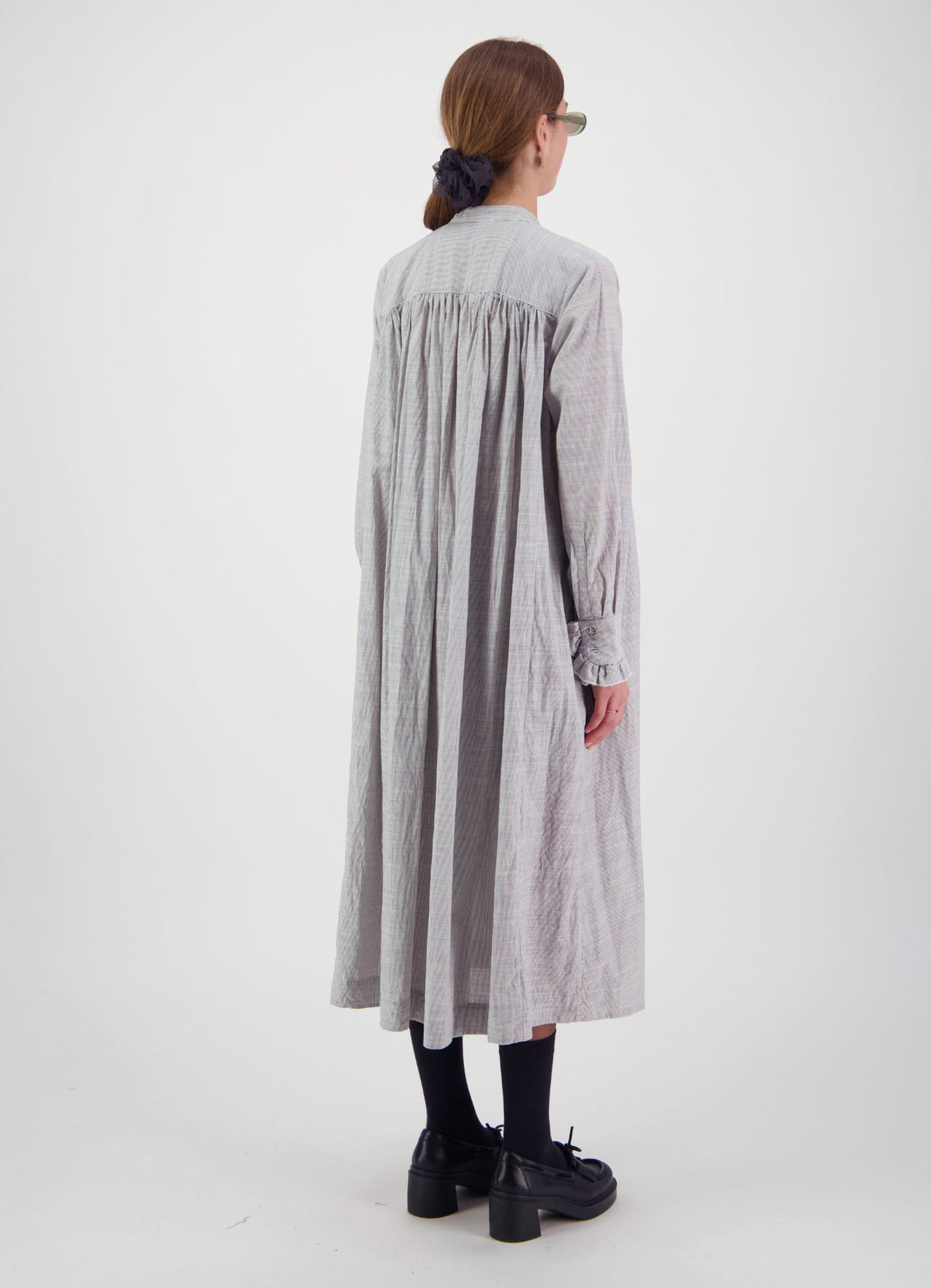Into the Cosmos Dress - Cotton Pinstripe- DAYLIGHT MOON
