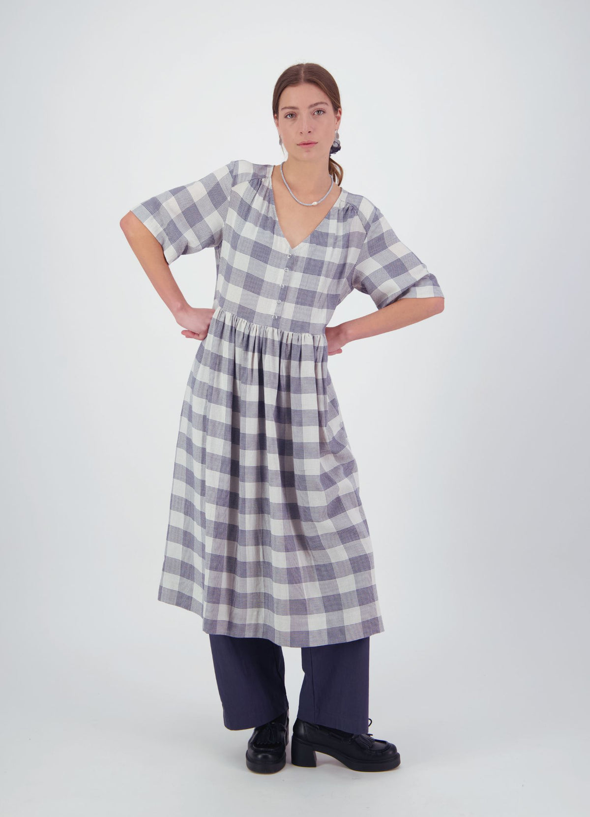 We'll See Stars Dress - Wool Blend Check - DAYLIGHT MOON