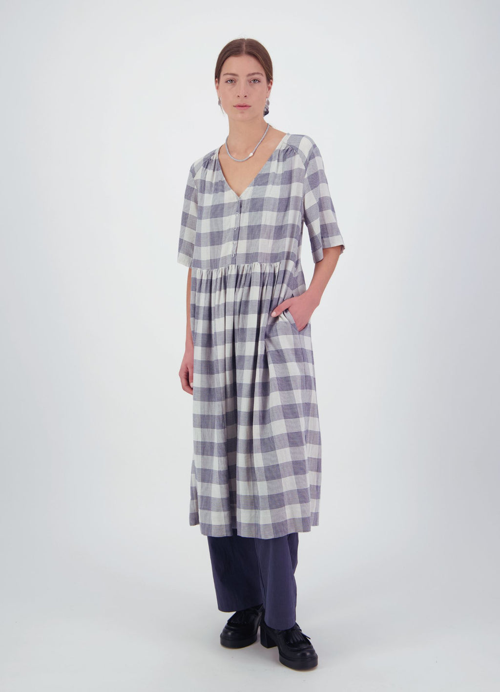 We'll See Stars Dress - Wool Blend Check - DAYLIGHT MOON