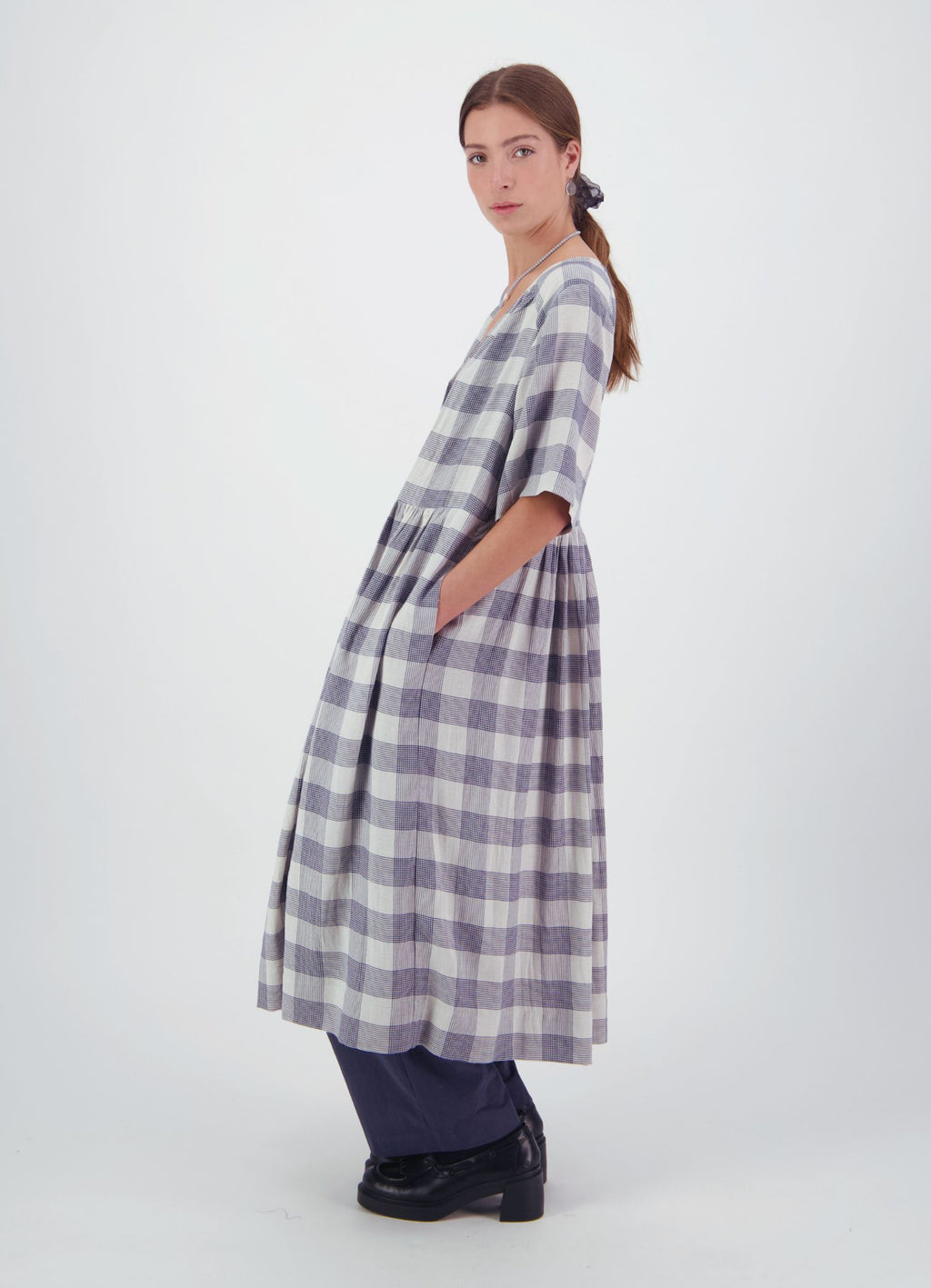 We'll See Stars Dress - Wool Blend Check - DAYLIGHT MOON